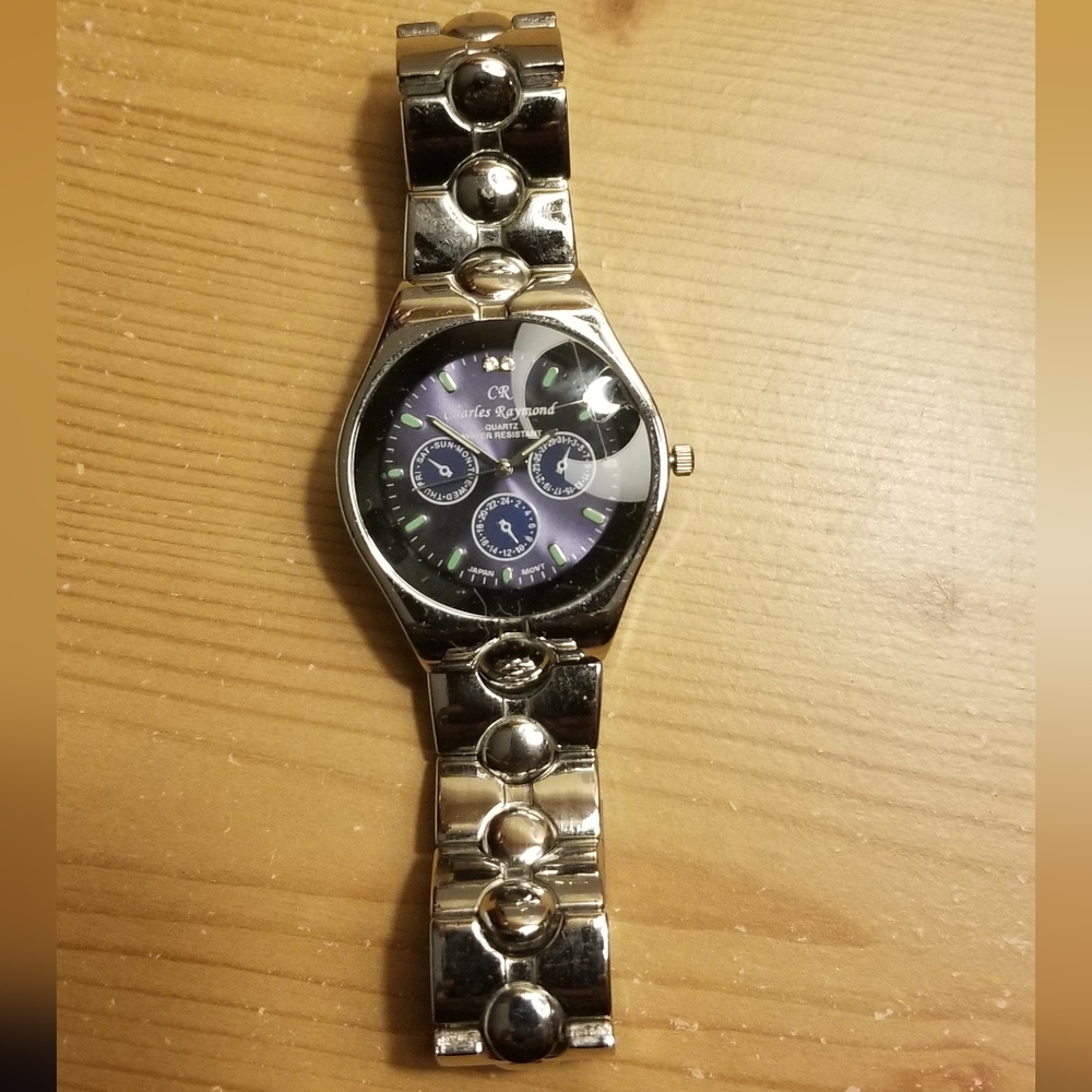 Charles Raymond men's wristwatch stainless steel back waterproof, Japan movement
